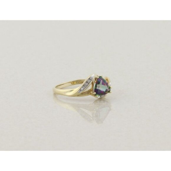 10k Yellow Gold Mystic Topaz & Diamond Ring Size 7 1/4 - Picture 3 of 7